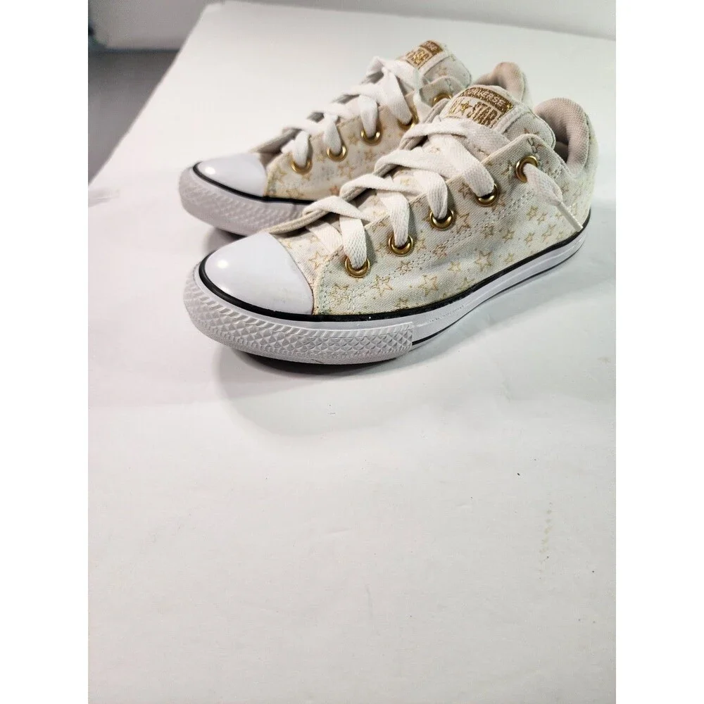 Converse Chuck Taylor All Star Low Top Cream Gold Star Print Sneakers Girls...